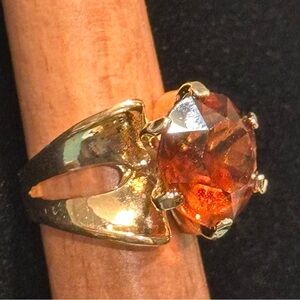 Vintage Orange Citrine Statement Ring - Likely Gold Plated Size 6.5